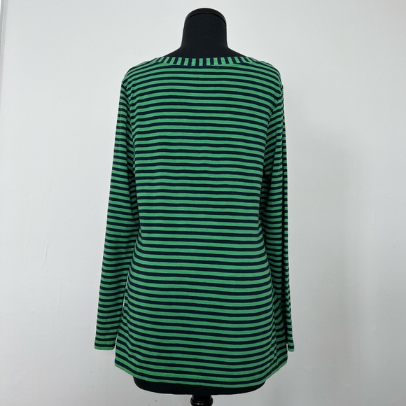 Boden The Hamptons Long Sleeve Scoop Neck Top, Green and Navy, 10 - Picture 2 of 11